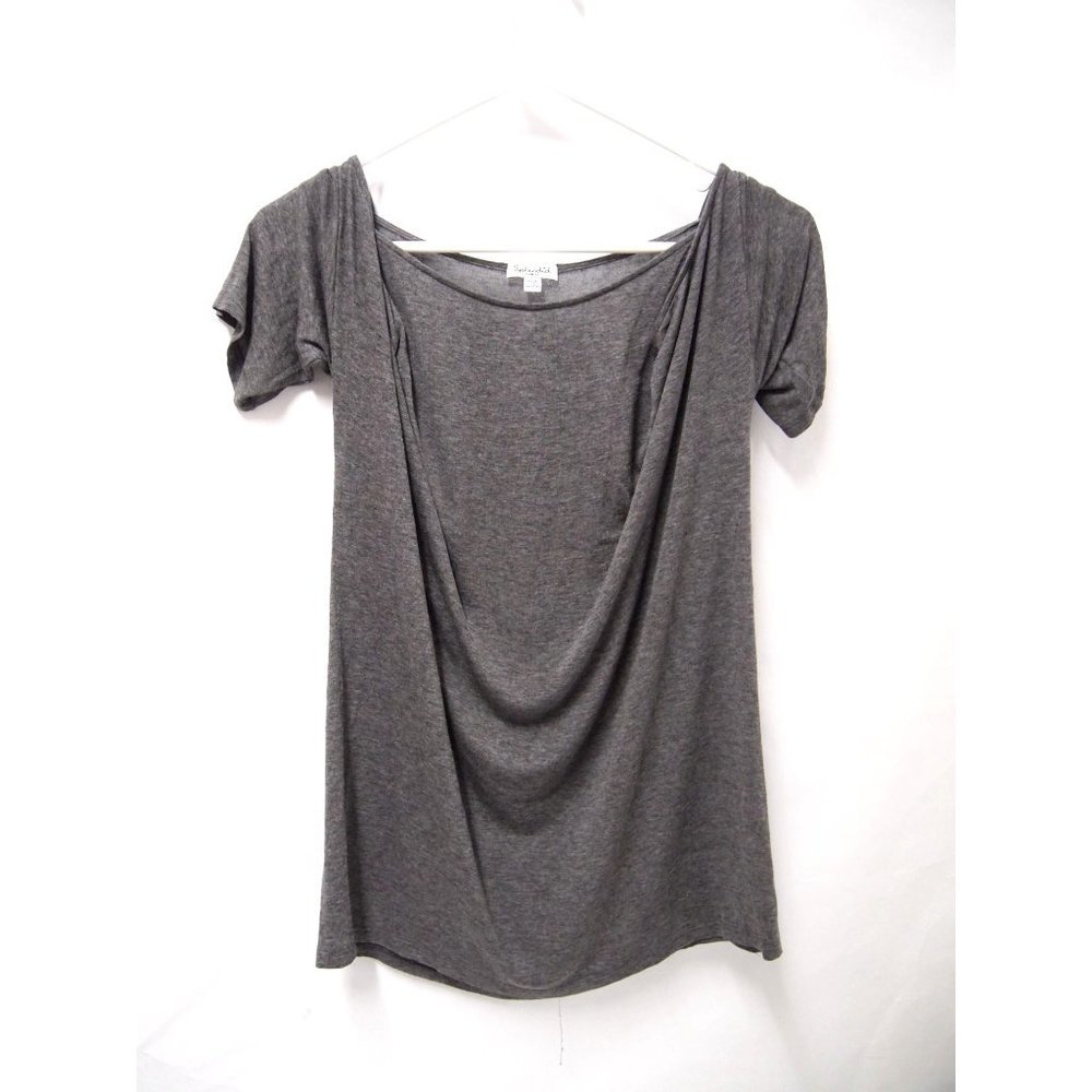 Splendid Womens T-Shirt Tee L Cold Shoulder Short Sleeve Grey Knit Drapey